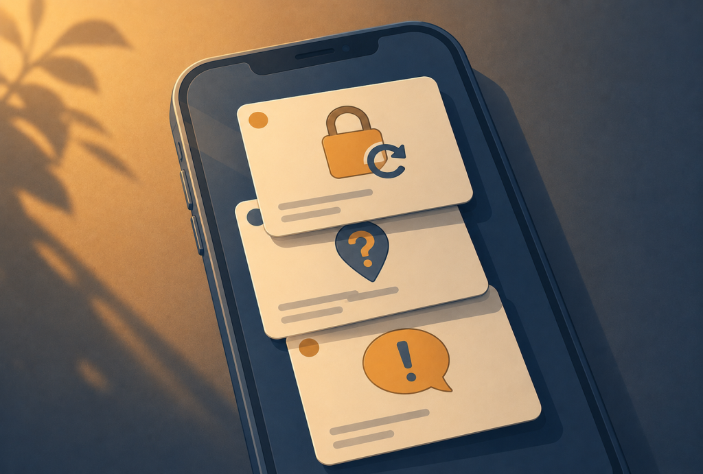 Phone screen showing password reset and login alerts that signal account takeover