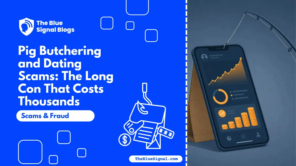 A convincing investment dashboard on a smartphone propped on cardboard with a fishing line attached, representing the fake platform at the heart of pig butchering dating scams