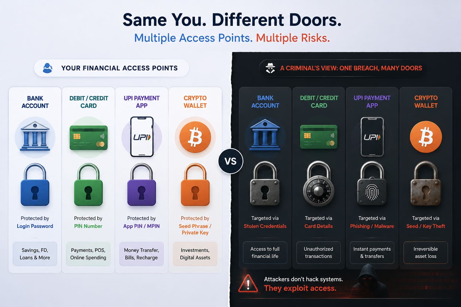 bank account fraud cards and UPI apps as separate access points