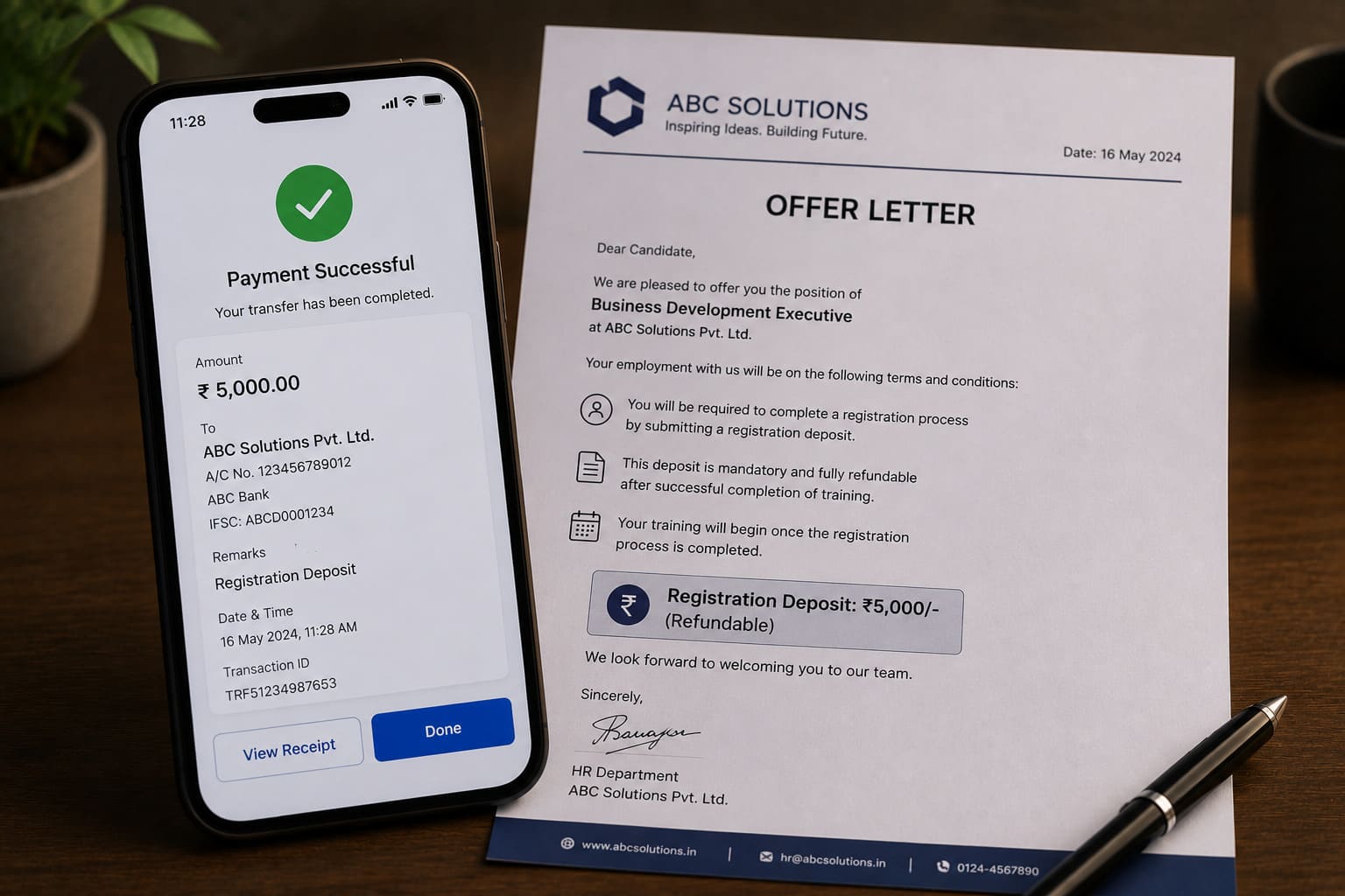 fake job offer scam through registration fee