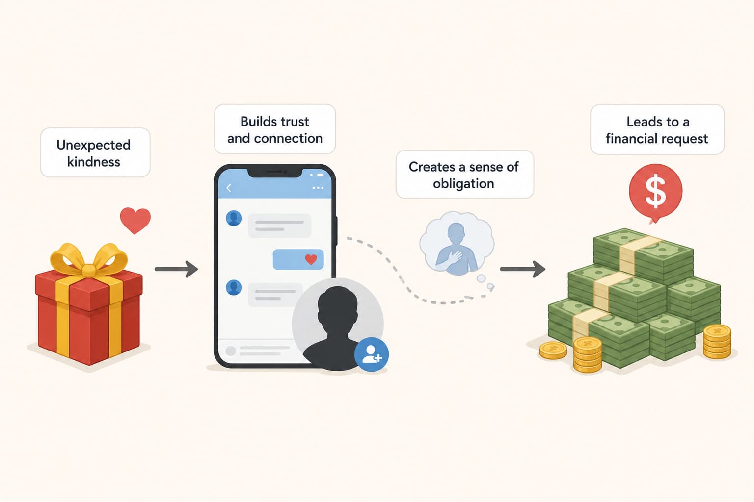 reciprocity trap scam small gifts starting