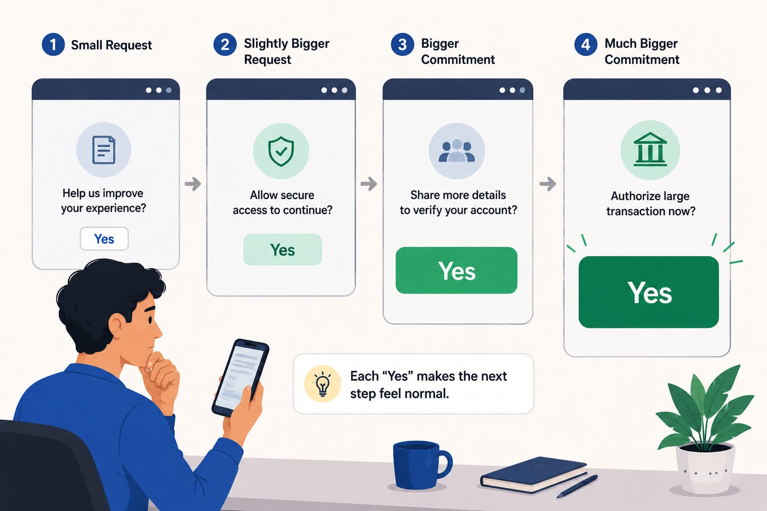 sunk cost trap scam foot in door tactic