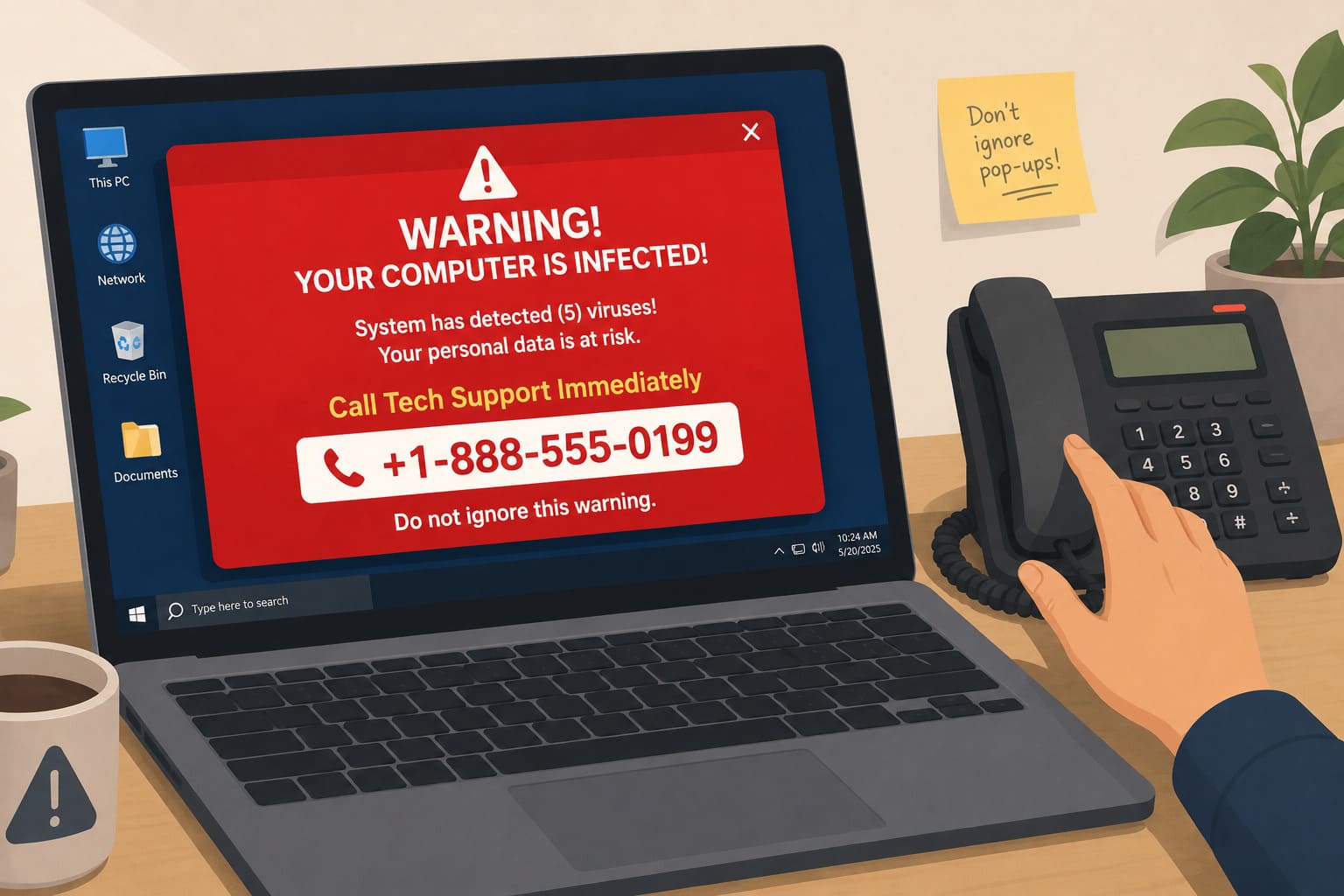 tech support scams fake warning popup