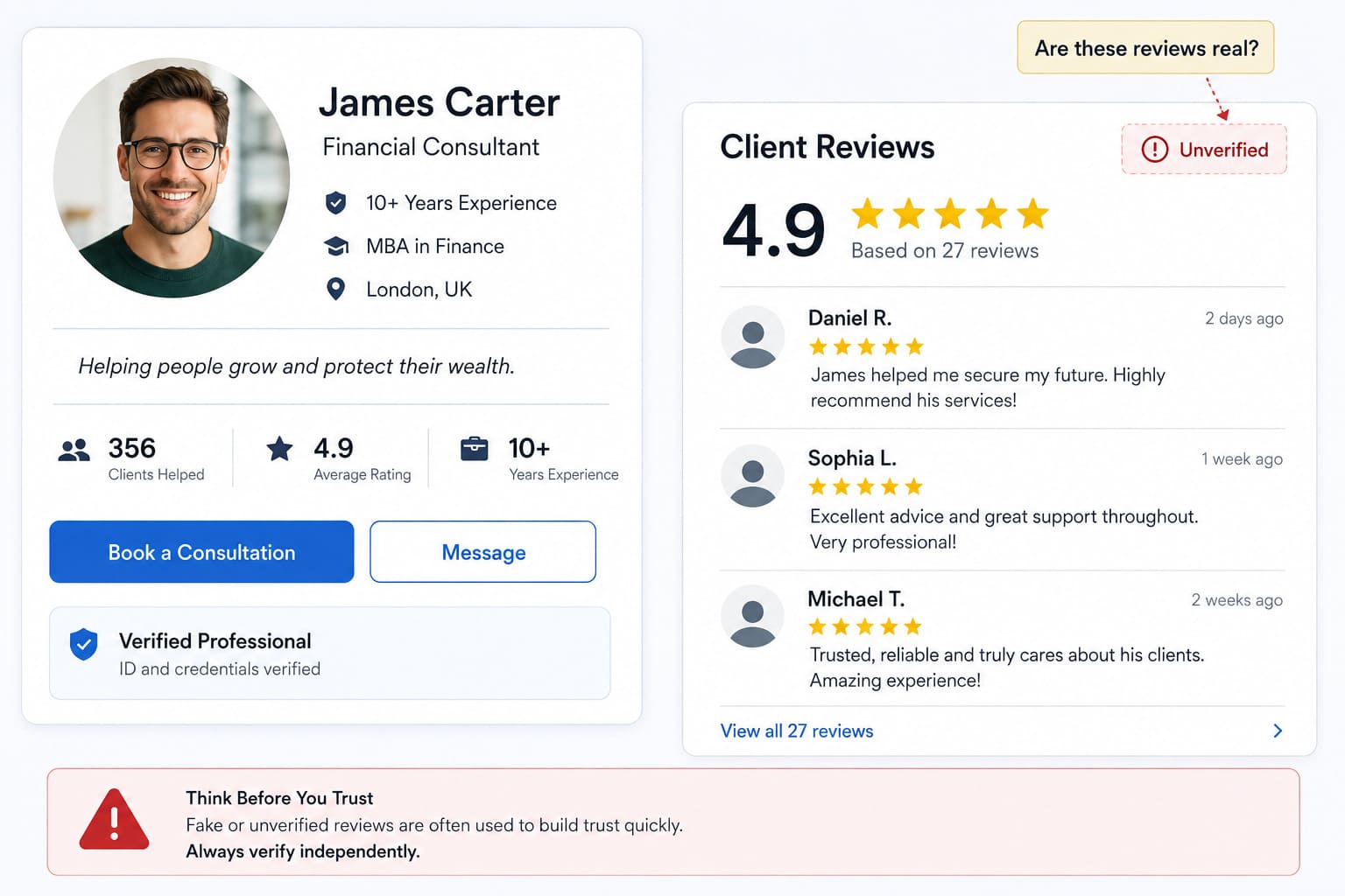 trust building scams fake social proof