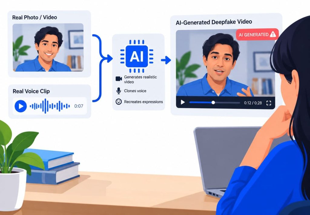 deepfakes and AI deception generated from a real audio and video