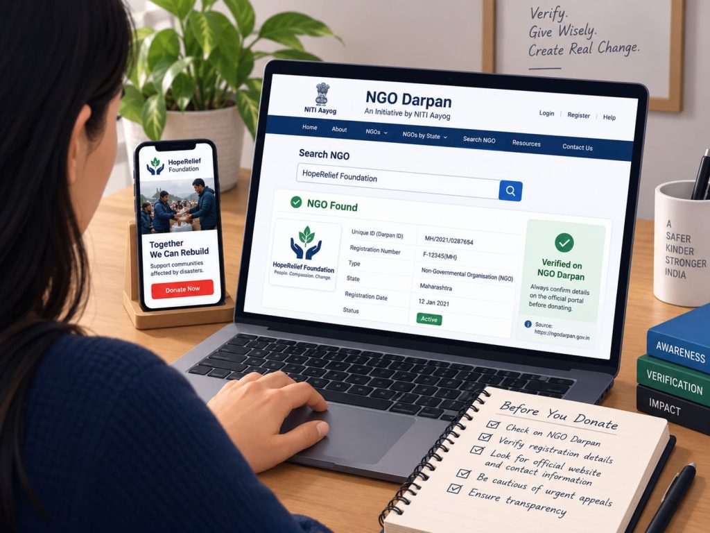 fake charity verifying a charity against NGO Darpan