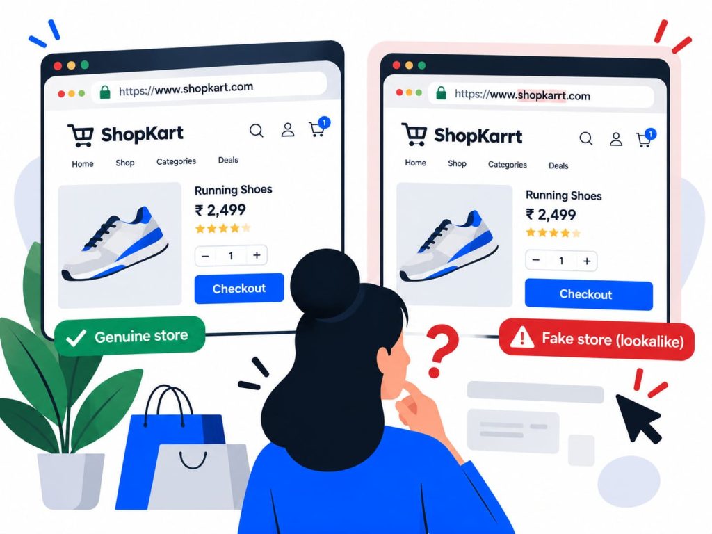 fake messages fake website lookalike store with a misleading icon