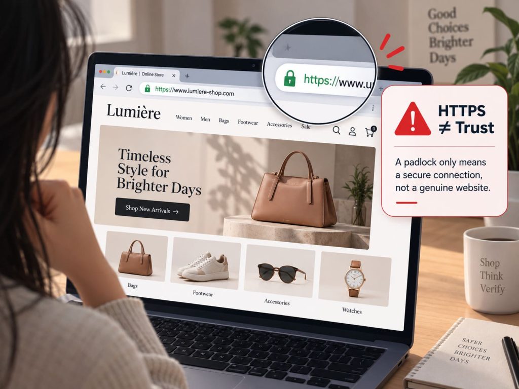 fake shopping websites SSL padlock icon may appear on fake ones