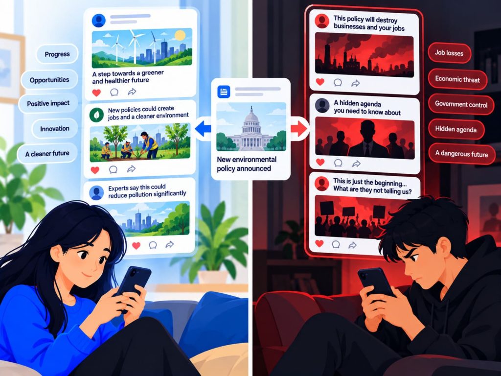 filter bubble algorithmic polarisation shown via two divergent feeds