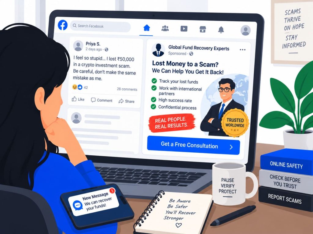 recovery scam advertisement targeting fraud victims